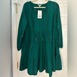 crown & ivy LP green dress with black piping.